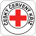Červený kříž na bílém pozadí, kolem nápis Český červený kříž